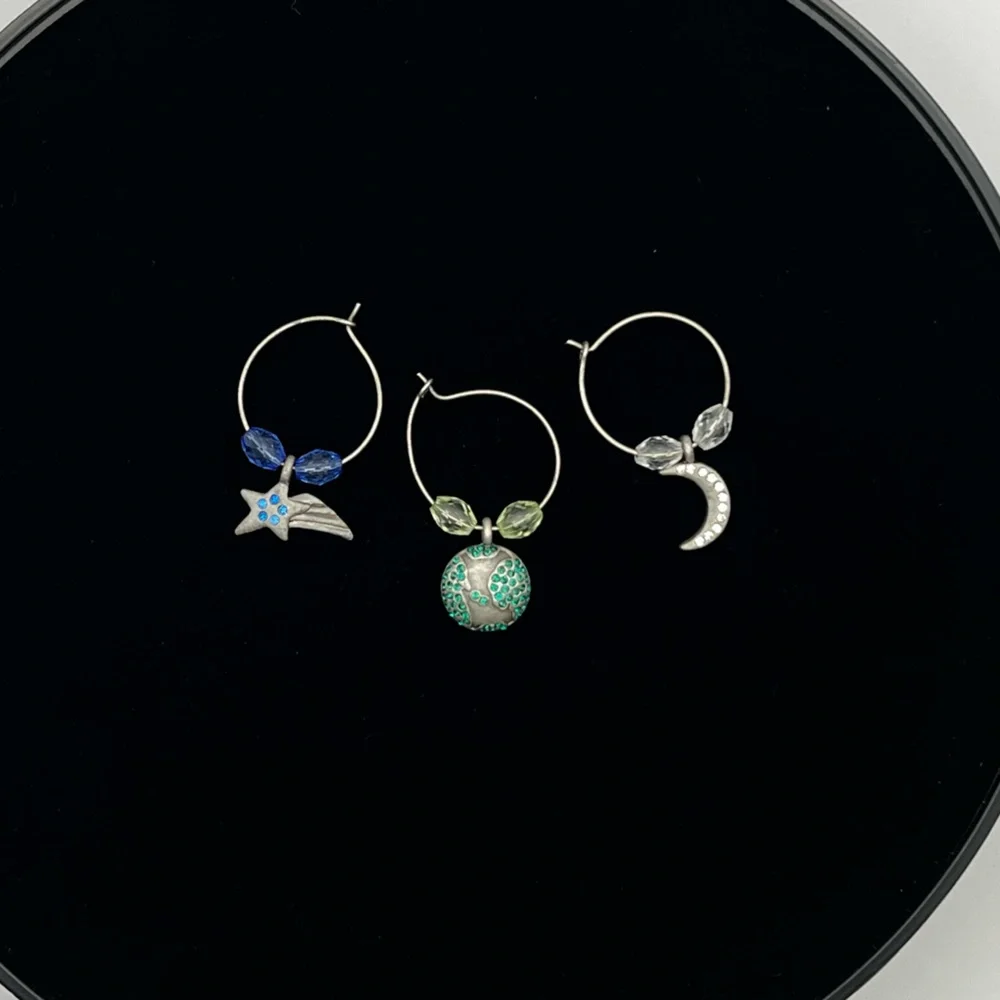 Space Wineglass Charms Set Earth Moon and Shooting Star